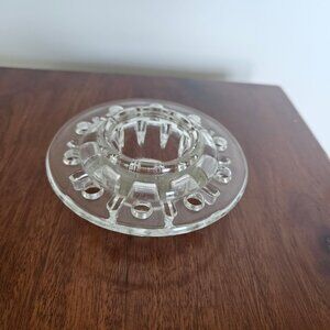 Unusual Vintage Clear Glass Flower Frog, 10 Small Holes, 1 Large Center Hole